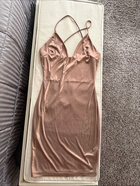 Windsor Metallic Slip Midi Dress in Rose Gold